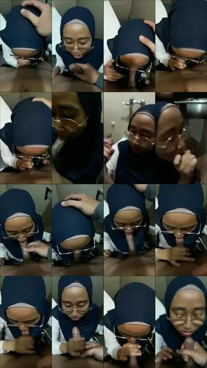 Sepong dan crot dimuka jilbab kacamata